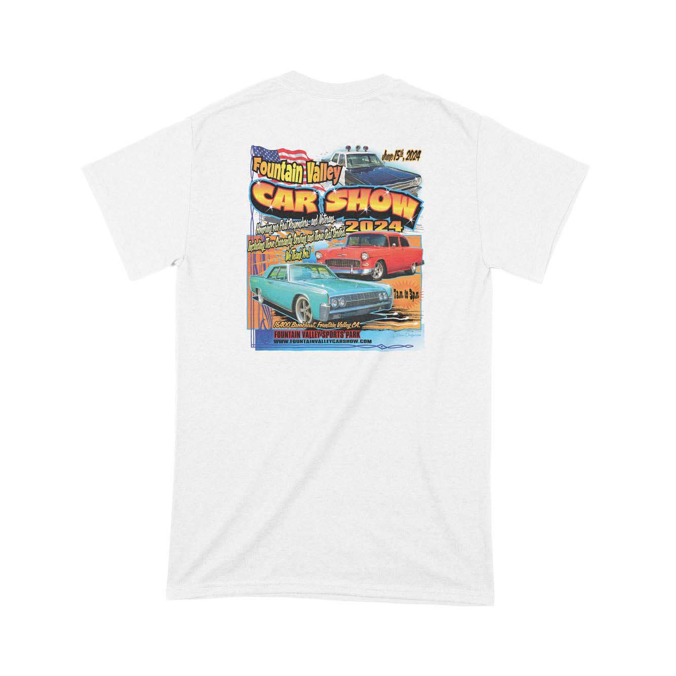 2024 FV Car Show T-shirt – White – Fountain Valley Car Show